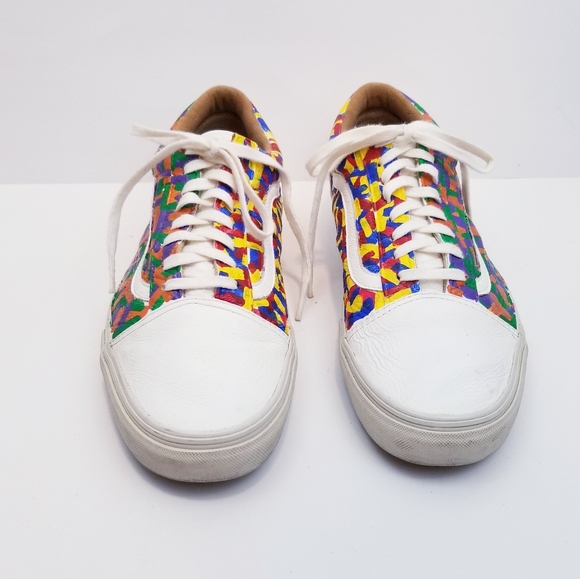 Vans Old Skool Leather Custom Painted Lace Up Sneakers, Size 11 - Picture 10 of 16